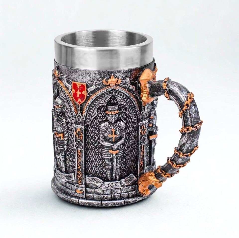 Knight Roots™ Medieval Tankard – Handcrafted Stainless Steel Mug (32oz)